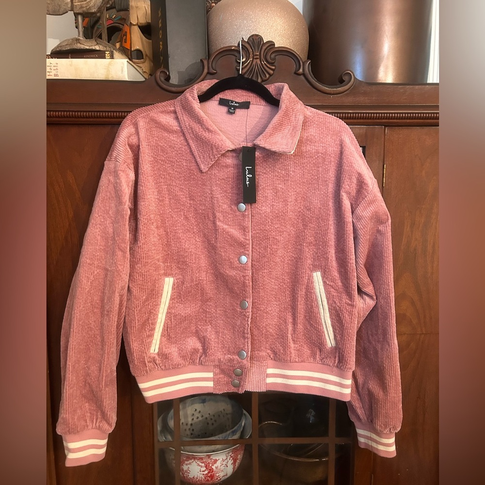 Lulu's Pink Varsity Jacket Retro-Inspired Corduroy